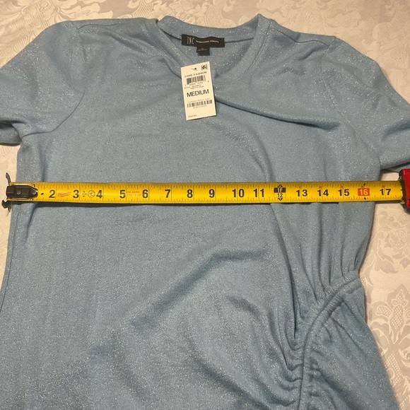 Inc International Concepts Blue Metallic Side-Ruched Knit Top Size Medium - Picture 6 of 9